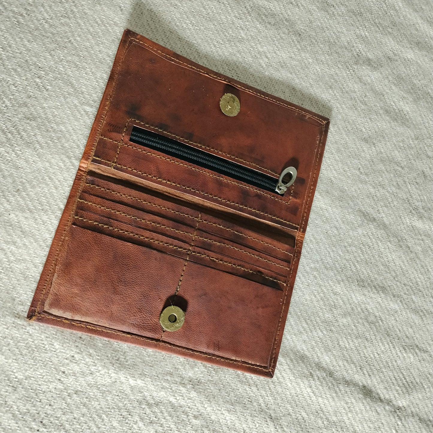 Camel natural raw leather hand clutch/purse for woman