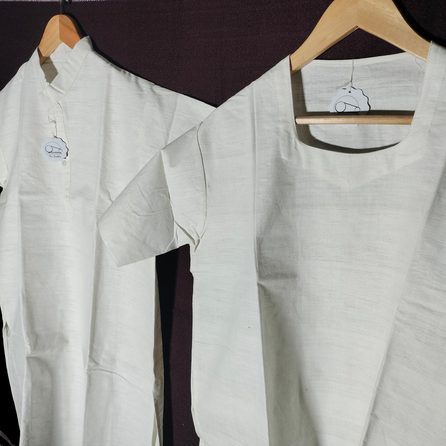 The pair of white khadi shirts/kurta for couple