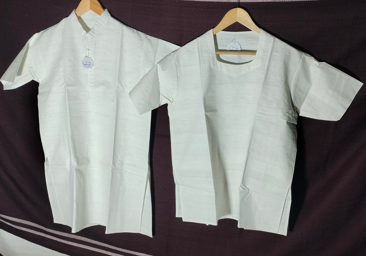 The pair of white khadi shirts/kurta for couple