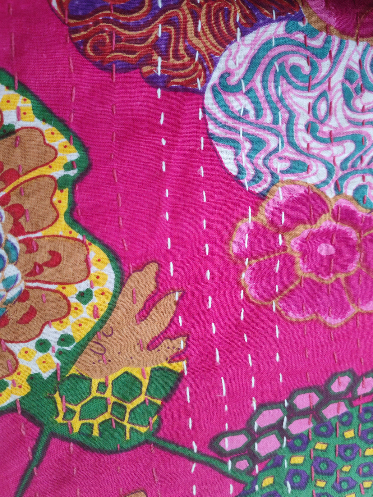 Floral khantha work king size bedcover