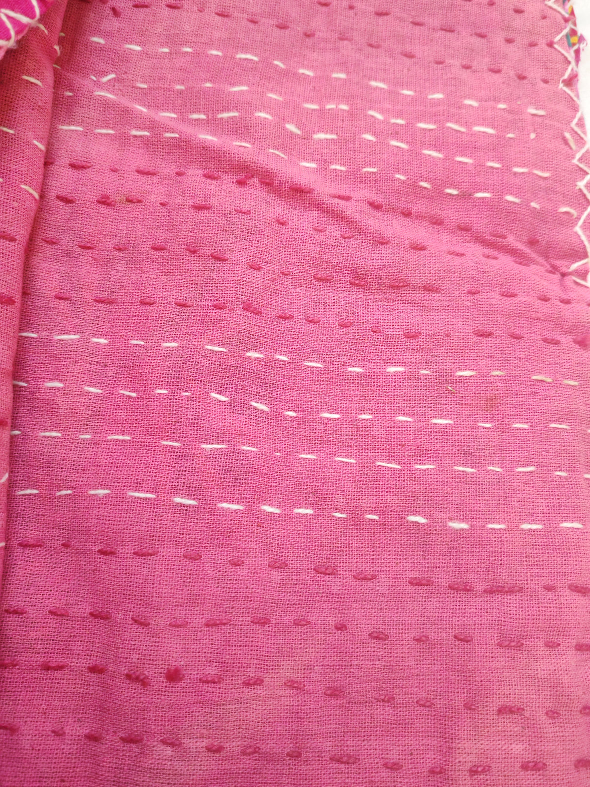 Floral khantha work king size bedcover