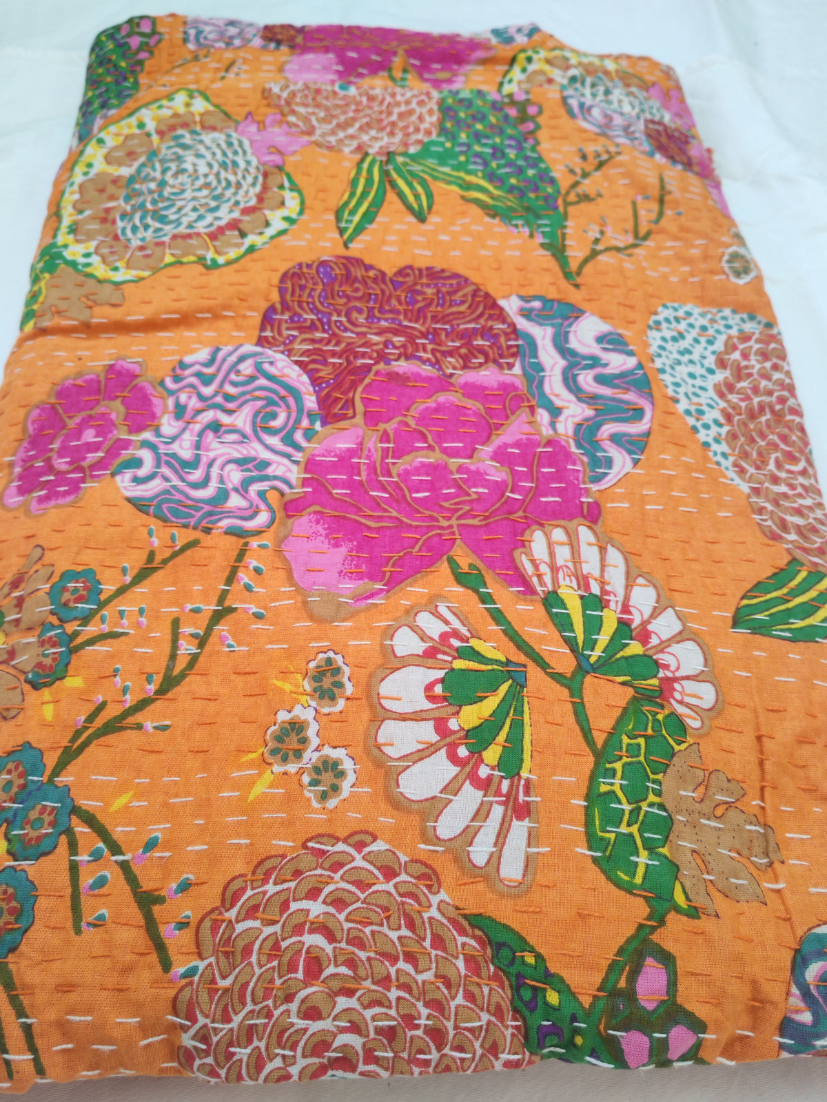 Floral khantha work bedcover in king size