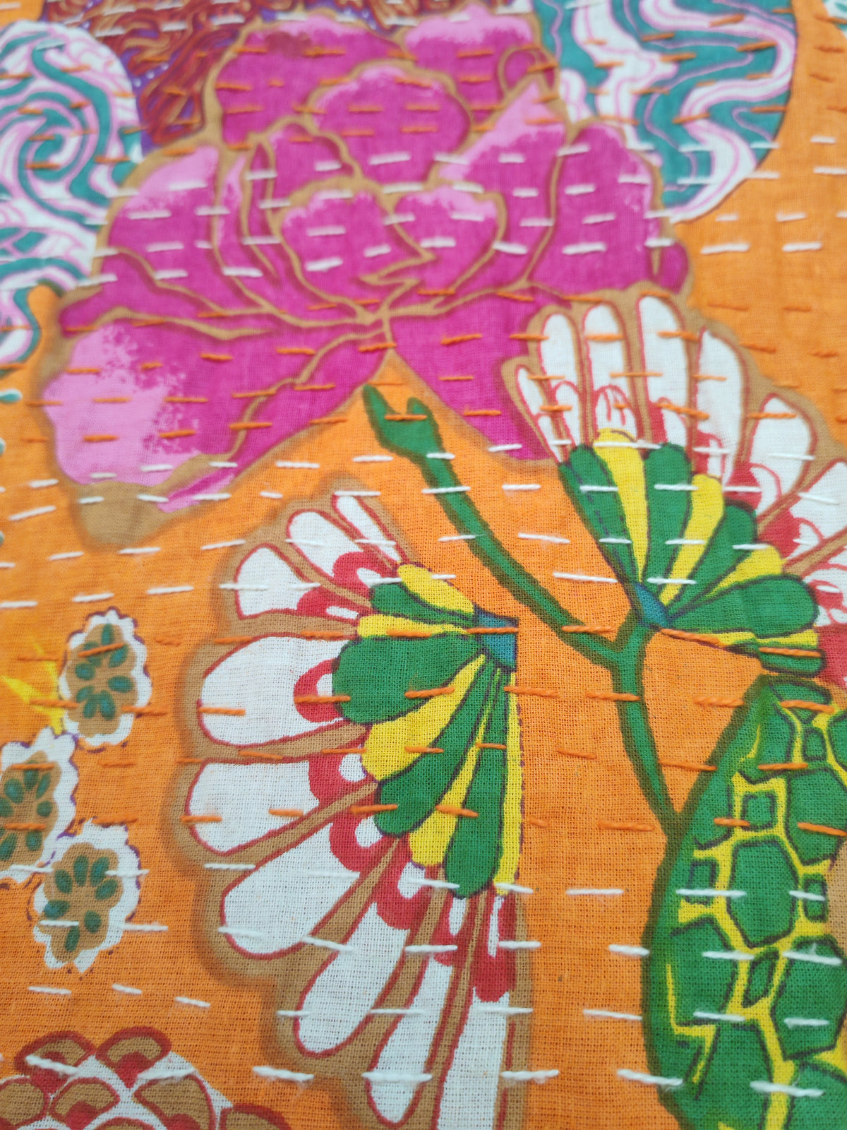Floral khantha work bedcover in king size