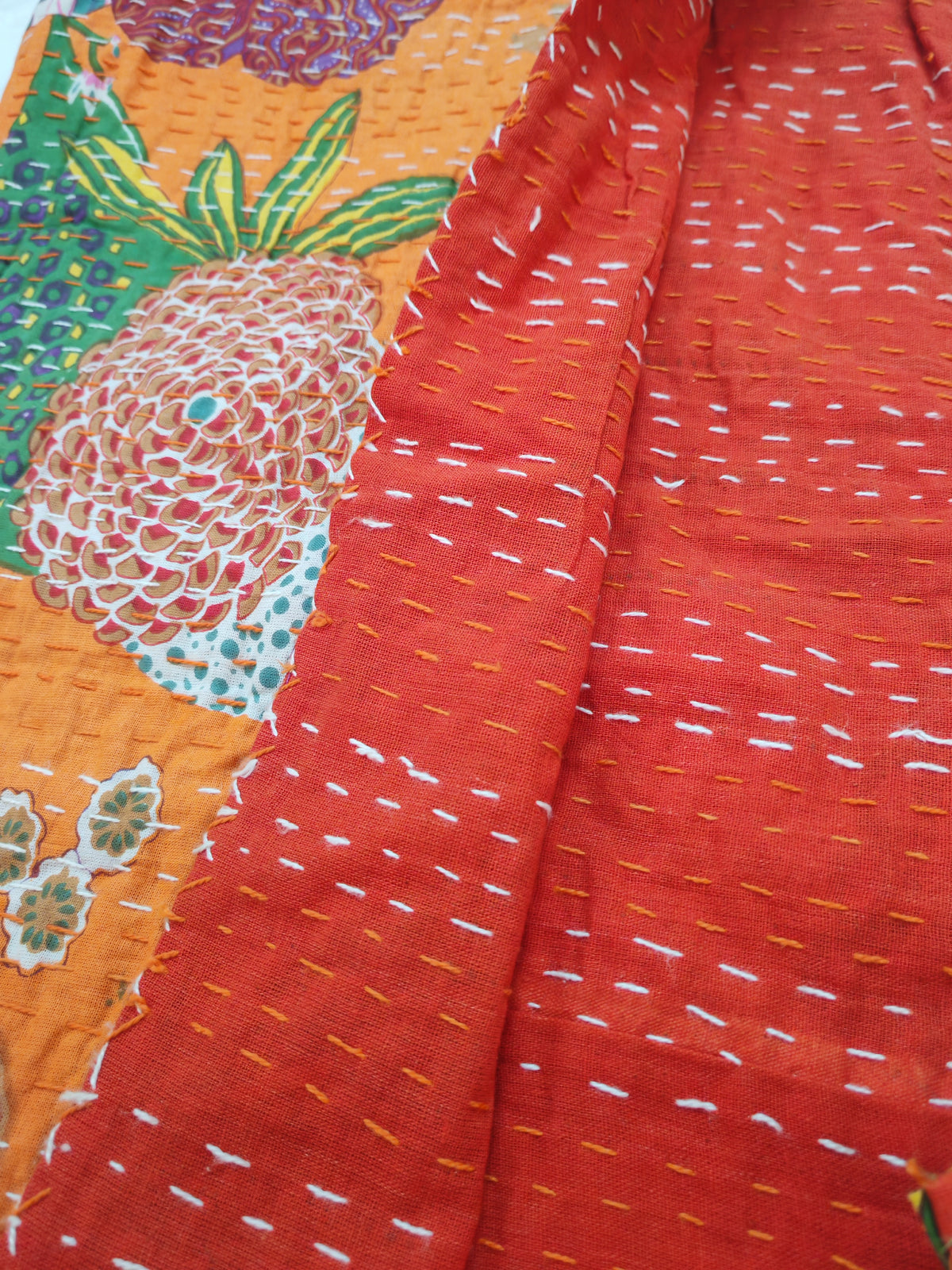 Floral khantha work bedcover in king size